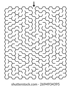 Jogo de labirinto ortogonal retangular para adultos crianças - simples vetor plano preto e branco ilustração contorno.