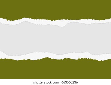 Rectangular paper background. Torn green edge. Vector illustration.