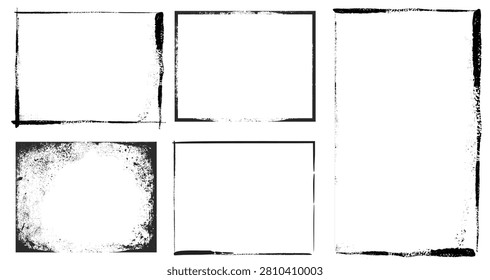 a rectangular paper frame featuring a rough, Grunge frames. scratched texture a mockup of a worn outline with a blank surface and uneven edges.eps