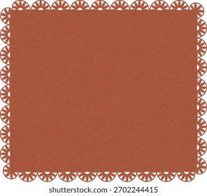 Rectangular paper frame with scalloped lace border and subtle grain texture, flat graphic style. Ornamental edge pattern surrounds empty space. Cartoon vector illustration