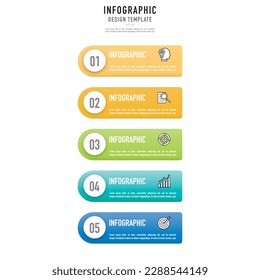 Rectangular paper origami infographic template or element with 5 step, process, option, colorful 3D rectangle, circle, circular, tag, button, icons for sale slide, workflow, flowchart, brochure, web