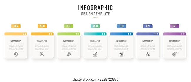 Rectangular paper origami weekly timeline infographic template or element with 7 day, step, process, option, colorful rectangle, note, label, square, minimal style for sale slide, schedule, agenda