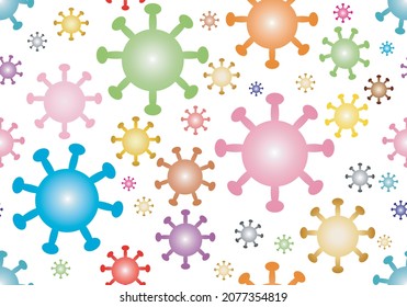 
Rectangular pattern with the silhouette of colored gradients of a coronavirus or Covid-19 rain. White background with the silhouette of the coronavirus in different sizes and colors