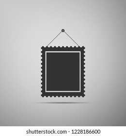 Rectangular picture frame hanging on the wall icon isolated on grey background. Flat design. Vector Illustration