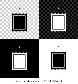 Rectangular picture frame hanging on the wall icon isolated on black, white and transparent background. Vector Illustration