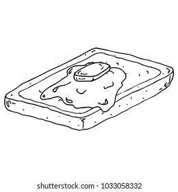 A rectangular piece of butter. A toasted piece of bread and butter. A melted piece of butter. Vector illustration. 