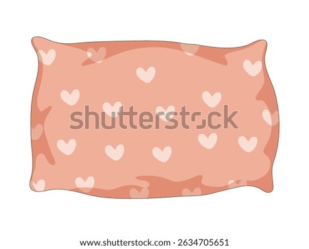Rectangular pillow. Pink with white hearts. Cute image of a cozy pillow. Interior item. Home textile. Cartoon style. Vector illustration