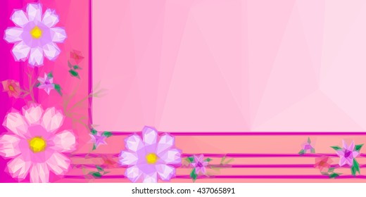 Rectangular Pink Background for Your Text with Colorful Low Poly Floral Pattern. Vector