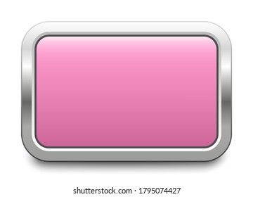 Rectangular pink metal button isolated on a white background. Blank template with copy space. EPS10 vector file