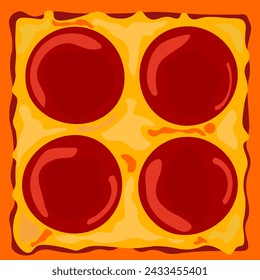 Rectangular pizza slice with salami, pepperoni, vector flat design