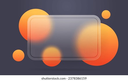 Rectangular plank glass morphism style on dark background. Dark screensaver template transparent glass blur abstract design