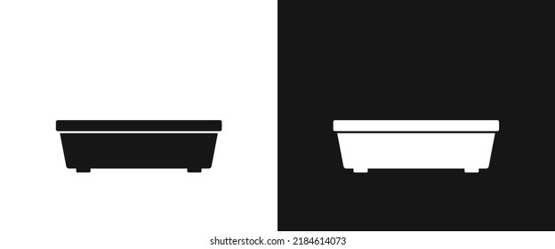 Rectangular plant pot flat icon for web. Rectangle garden planting flower pot sign web icon silhouette with invert color. Empty rectangular plant pot solid black icon vector design. Garden concept