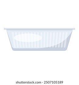 Rectangular plastic food container is standing with a blank label, awaiting your branding and design