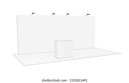 Rectangular Pop Up Display System & Podium. Blank Trade Show Booth Equipment. Vector Illustration