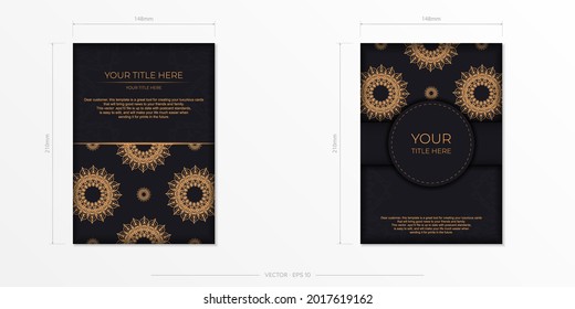 Rectangular postcards in Black with luxurious ornaments. Vector design of invitation card with vintage patterns.