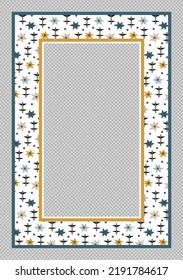 Rectangular poster frame with floral pattern in scandinavian style. Cute light vertical picture passe-partout for interior design of living room, nursery. Passe-partout of flower for event invitation.