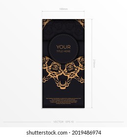 Rectangular Preparing postcards in black with luxurious gold ornaments. Template for design printable invitation card with vintage patterns.