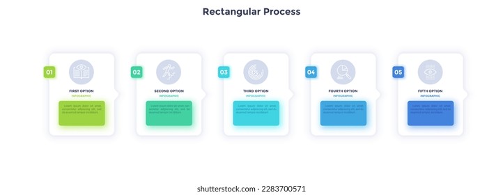 Rectangular process for corporate career promotion infographic template chart design. Personal development tips infochart with thin line icons. Instructional graphics with 5 steps for banners