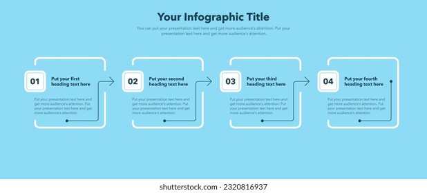 Rectangular process infographic template with four steps - blue version. SImple chart design for workflow layout, diagram, banner, web design.