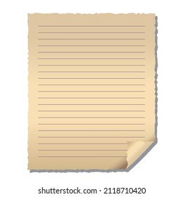 Rectangular ragged old scrap paper striped isolated on white background