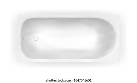 Rectangular realistic bathtub item view from above on white