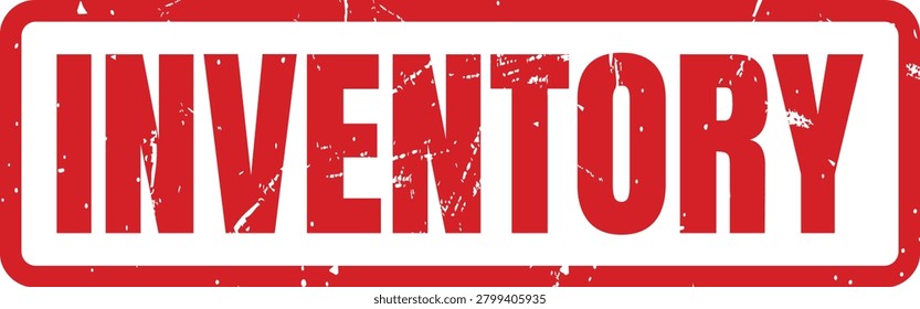 A rectangular red rubber stamp design showing the word inventory with a textured worn effect for document marking and official office use