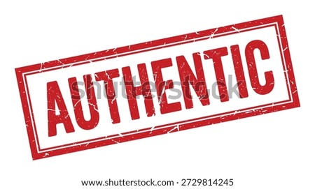 Rectangular red stamp imprint, weathered look, signifies genuine item, suitable for product verification.