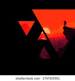 Rectangular retro wallpaper mountain sunset