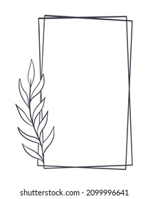 Rectangular rim with deciduous sprig isolated vector illustration. Frame with natural botanical decoration. Template for postcard or invitation