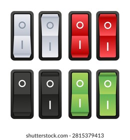 Rectangular rocker switch set. vector illustration