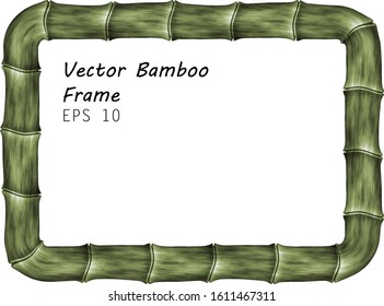 Rectangular Rotund Bamboo Frame -  Realistic Vector Green Banner Isolated on White Background