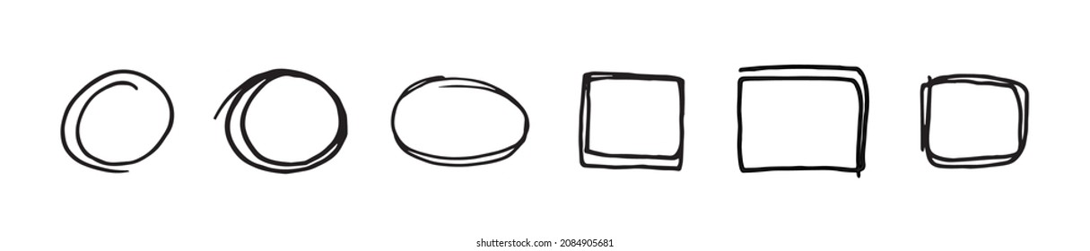 Rectangular and round doodle frame. Black outline isolated on a white background. Text selection. A set of frames. Vector.