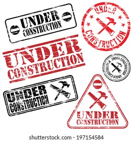 Rectangular And Round Under Construction Rubber Stamp Vectors 