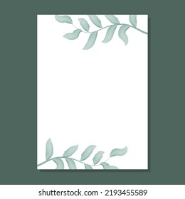 Rectangular rustic frame with watercolor greenery vector illustration. Frame with bezel. Empty template with leafy twigs. Botanical rim for postcard or invitation