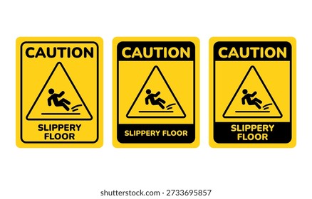 Rectangular safety symbols for slippery floor. Caution signs