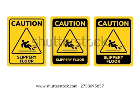 Rectangular safety symbols for slippery floor. Caution signs