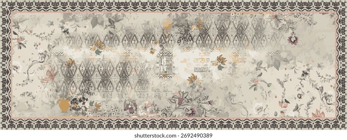 rectangular scarf design with seamless abstract patterns and beautiful colors