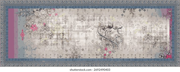 rectangular scarf design with seamless abstract patterns and beautiful colors