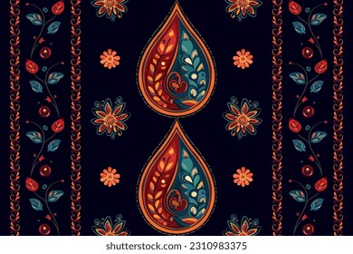 Rectangular seamless Bandana Print vector design for rug, carpet, tapis, shawl, towel, textile, yoga mat. Neck scarf or kerchief pattern design. Traditional ornamental ethnic pattern with paisley