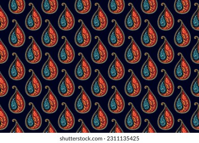 Rectangular seamless Bandana Print vector design for rug, carpet, tapis, shawl, towel, textile, yoga mat. Neck scarf or kerchief pattern design. Traditional ornamental ethnic pattern with paisley