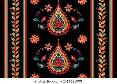 Rectangular seamless Bandana Print vector design for rug, carpet, tapis, shawl, towel, textile, yoga mat. Neck scarf or kerchief pattern design. Traditional ornamental ethnic pattern with paisley