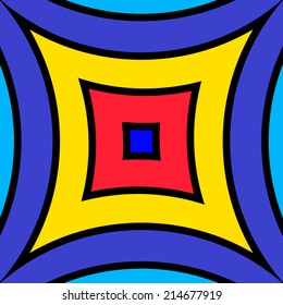 Rectangular seamless ornament with geometric figures on blue background