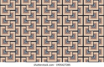 Rectangular seamless pattern with 3d color effect. Optical illusion effect. Rectangular op art element in light brown, dark red and stone color. Vector. 