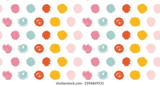 Rectangular seamless pattern with colorful points in a row. Flat vector illustration. pencil texture effect. For background, textile, wallpaper, cover, web
