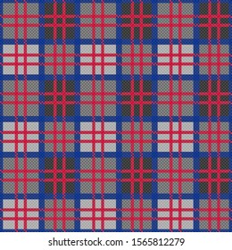 Rectangular seamless vector pattern as a tartan plaid mainly gray blue hues and red colors
