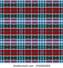 Rectangular seamless vector pattern as a tartan plaid in blue, green, grey and red hues, texture for flannel shirt, plaid, tablecloths, clothes, blankets and other textile