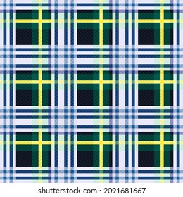 Rectangular seamless vector pattern as a tartan plaid mainly in blue, green and yellow hues, texture for flannel shirt, plaid, tablecloths, clothes, blankets and other textile