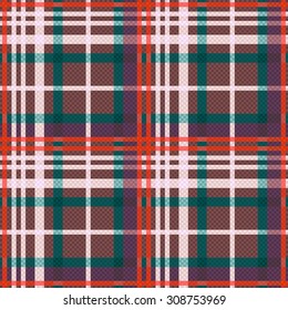 Rectangular seamless vector pattern as a tartan plaid mainly in red, green, beige and brown colors