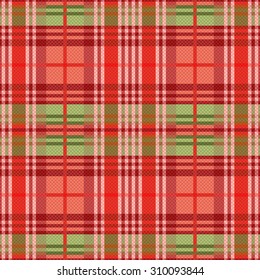 Rectangular seamless vector pattern as a tartan plaid mainly in red hues