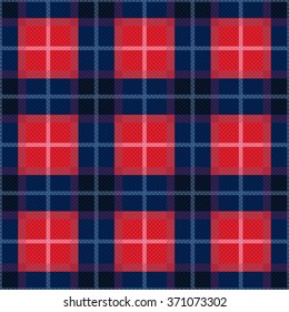 Rectangular seamless vector pattern as a tartan plaid in dark blue and red colors